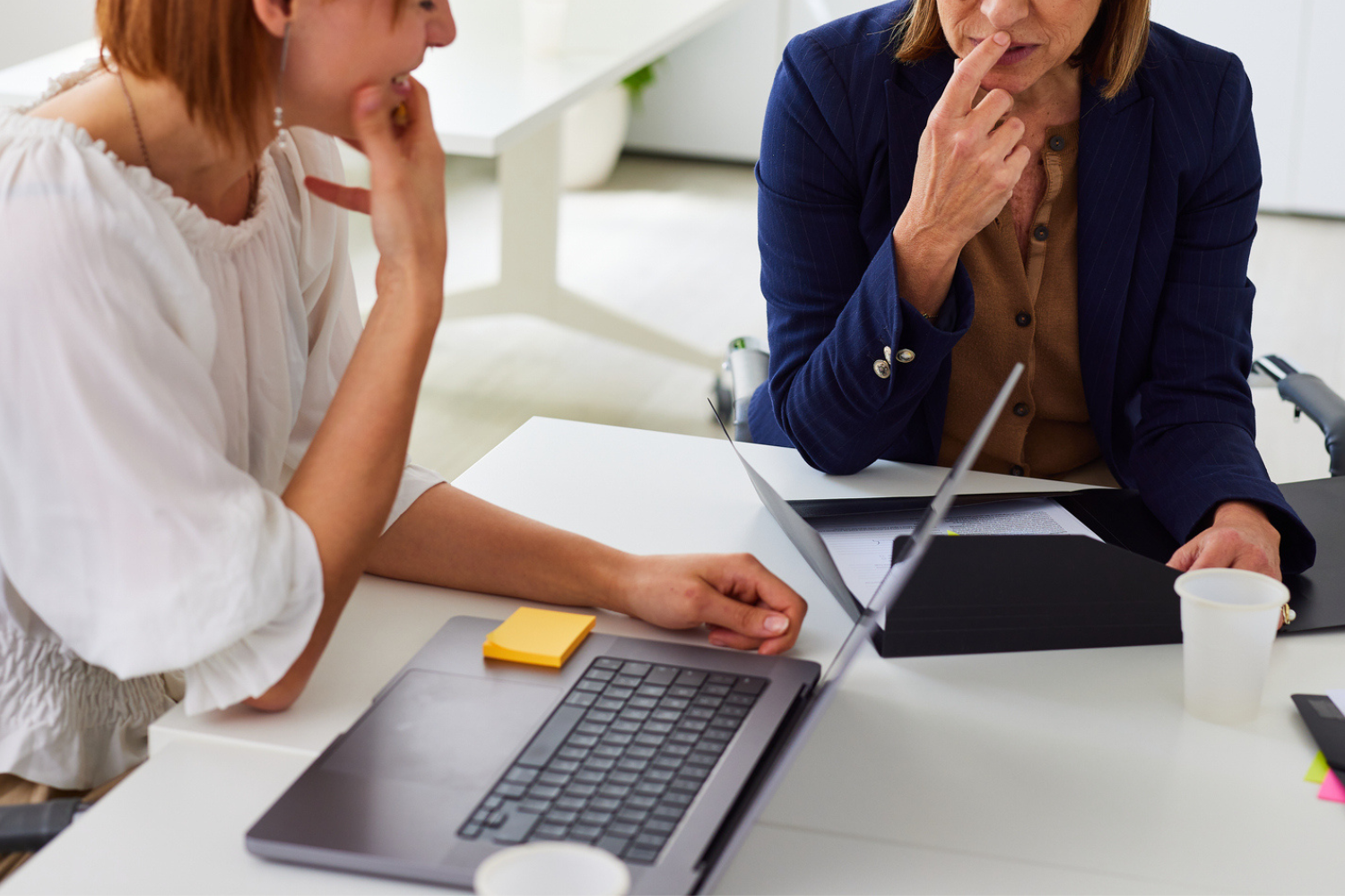 Woman at table discussing money